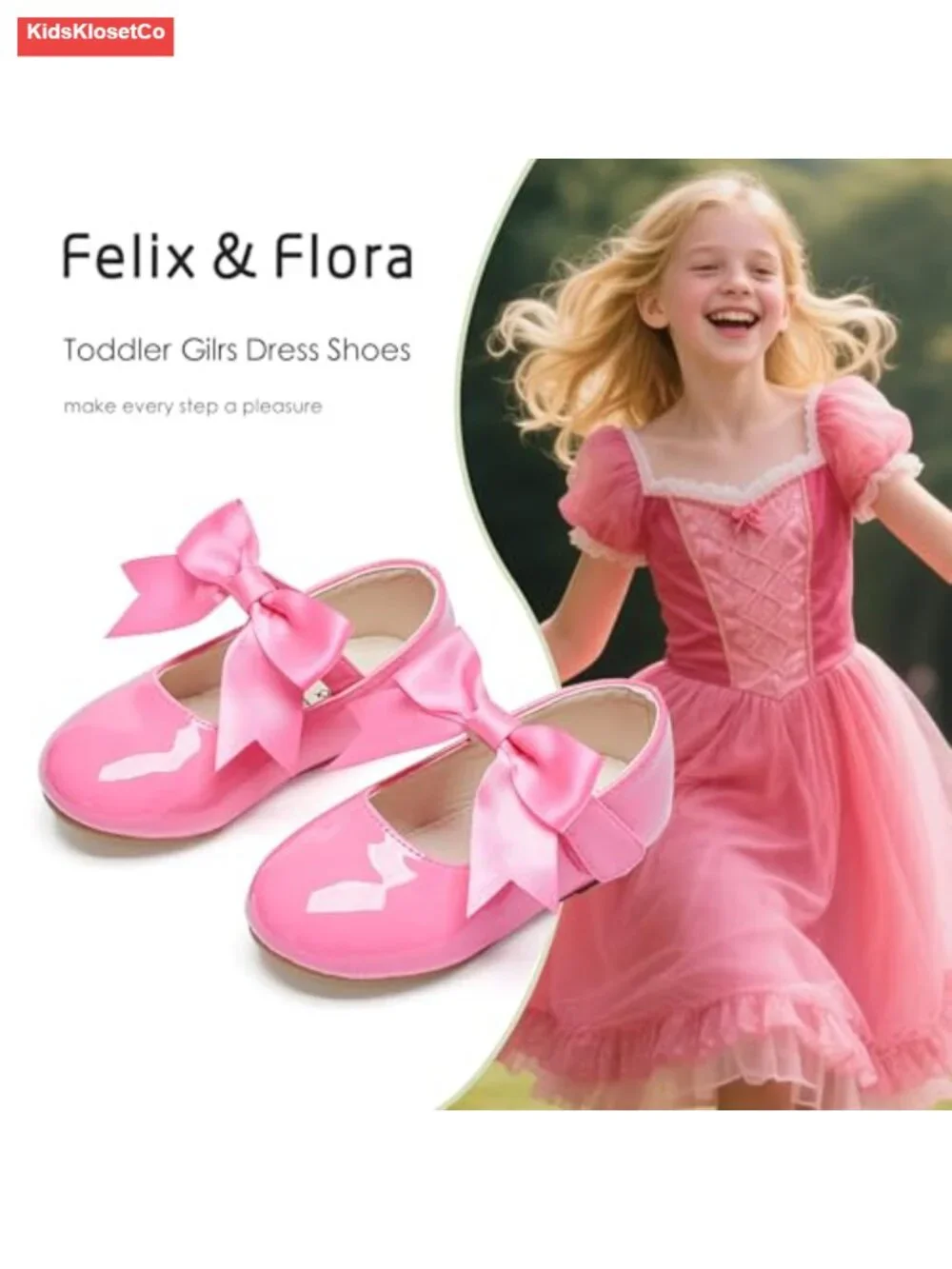 Toddler Girls Mary Jane Flats with Bow - Non-Slip Faux Leather Dress Shoes